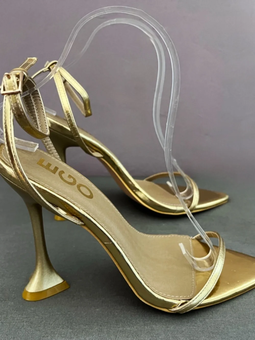 EGO Women's Ankle Strap Pointed Toe Stiletto Heel Gold Tone Size UK 5 US 7.5